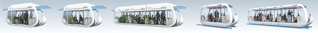 Model range of innovative urban passenger SkyWay vehicles - large-sized double-rail UniBuses