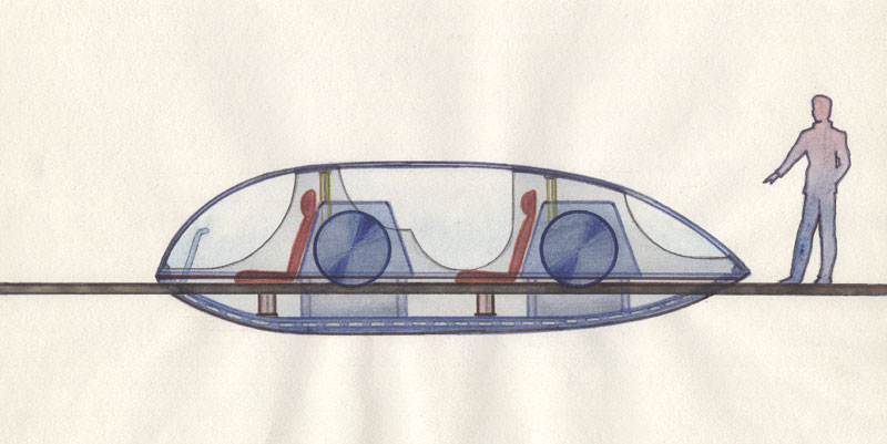 Anatoly Yunitskiy - sketch engineering design of a double-rail passenger capsule