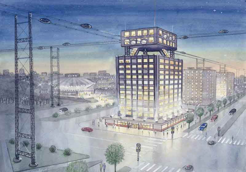 Anatoly Yunitskiy - sketch engineering design of a station located at top floors of a building
