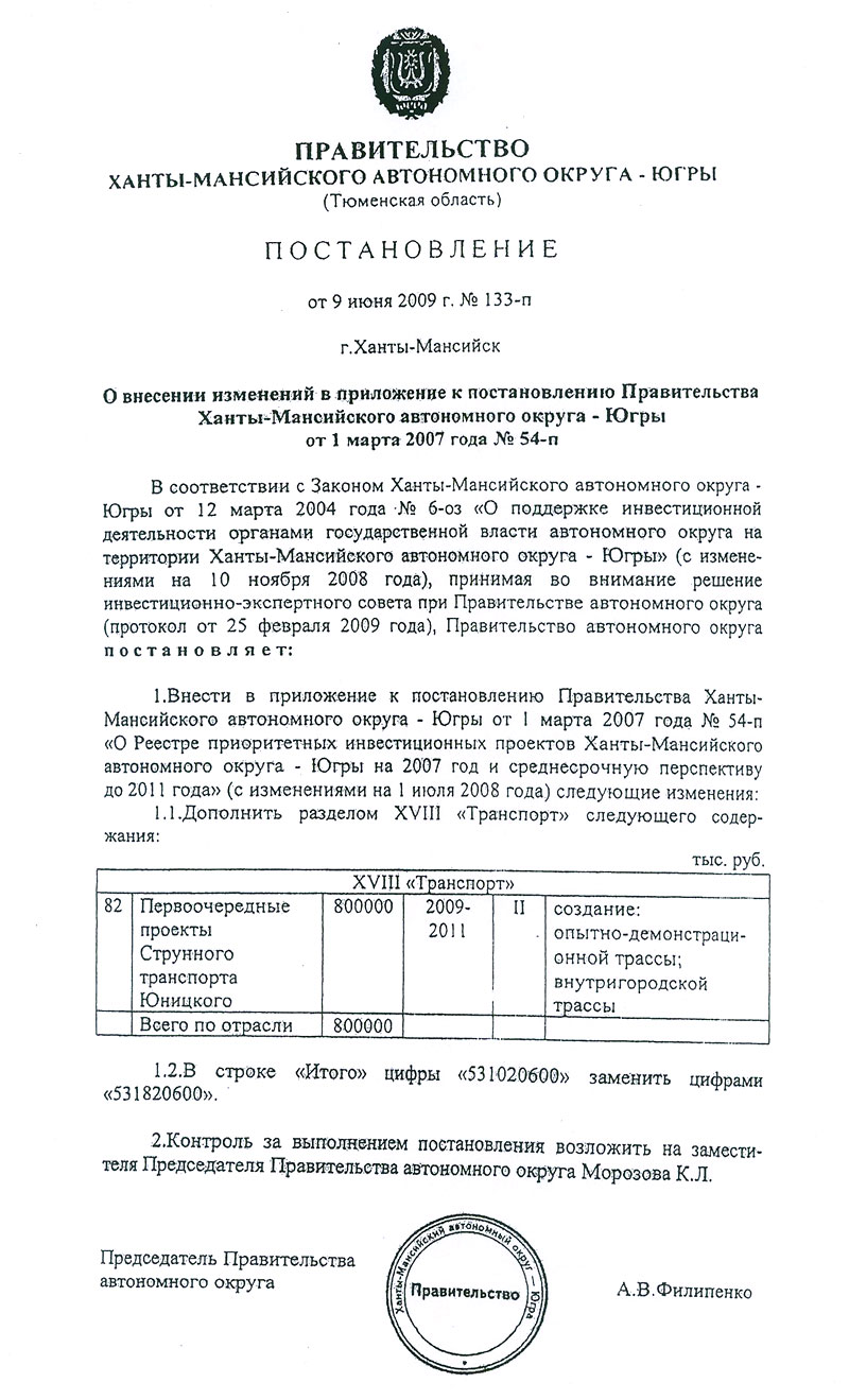 Resolution of the Government of Yugra on the priority UST projects