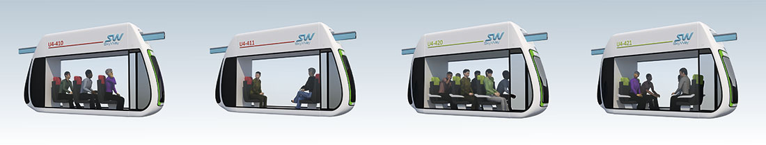 Model range of innovative urban passenger SkyWay vehicles - small-sized monorail UniCars