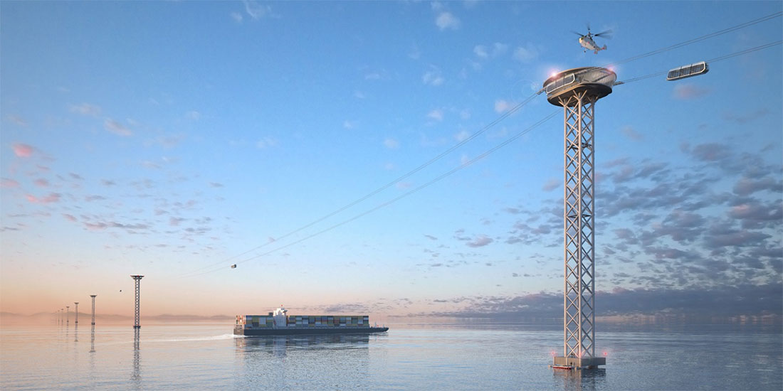 The crossing of a Strait on high-rise SkyWay supports with 1-km spans