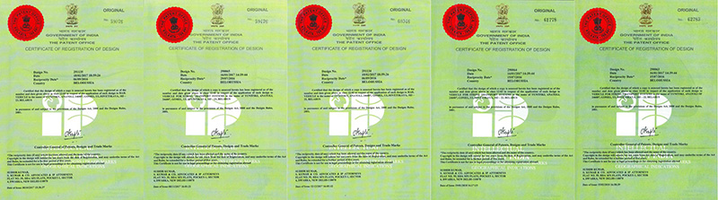 The Indian Patent Office has issued five certificates of registration of design to Anatoly Yunitskiy