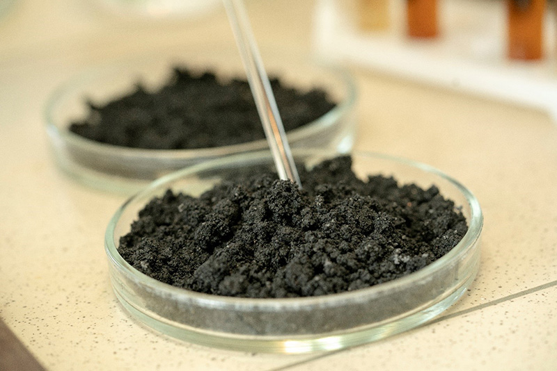 Samples of relic soil created from brown coal in the laboratory of agrotechnical research at SkyWay Technologies Co.