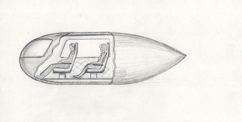 Anatoly Yunitskiy - sketch engineering design of a passenger capsule started
