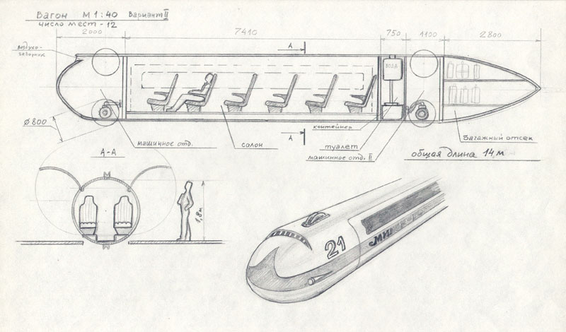 Anatoly Yunitskiy - sketch engineering design of a 12-seat carriage