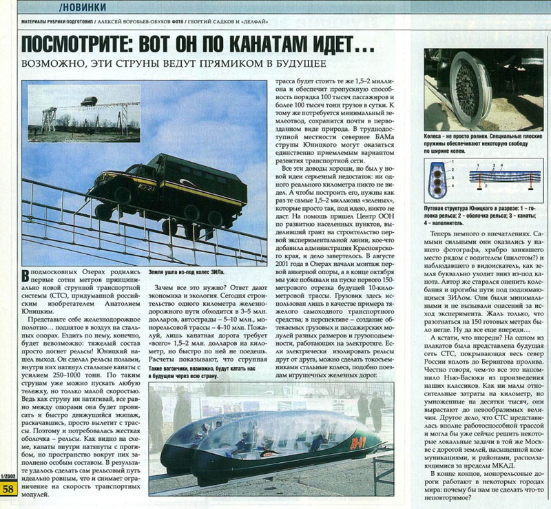 Article about Unitsky String Transport System in the journal Za Rulem