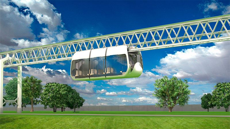 EcoTechnoPark object: urban double-rail unibus - suspended, mounted