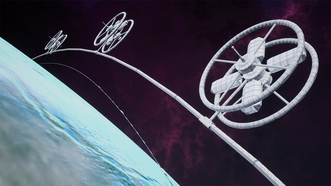 Конструкция космического индустриального ожерелья Орбита с находящимися на нём тороидальными ЭкоКосмоДомами